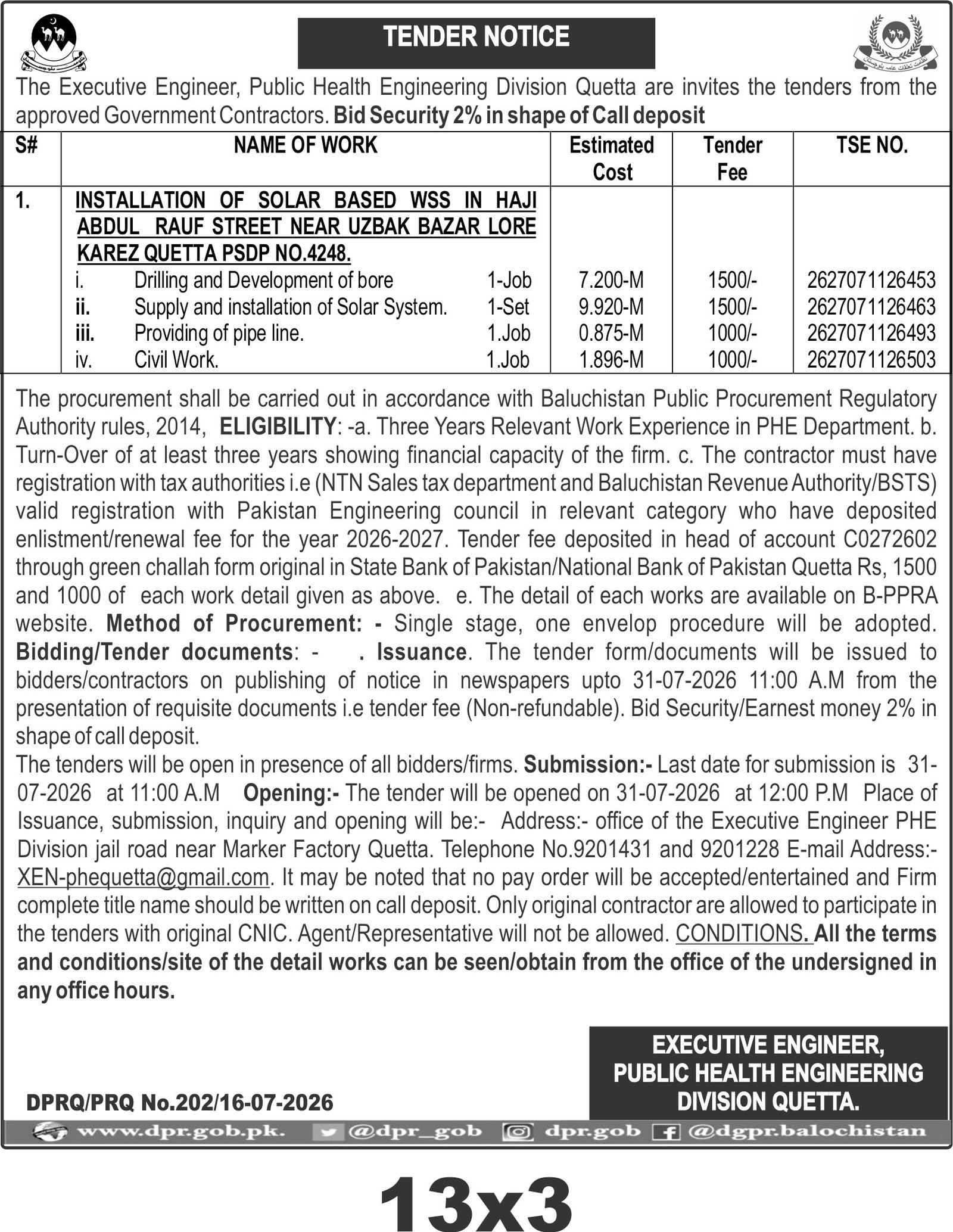 TENDER NOTICE