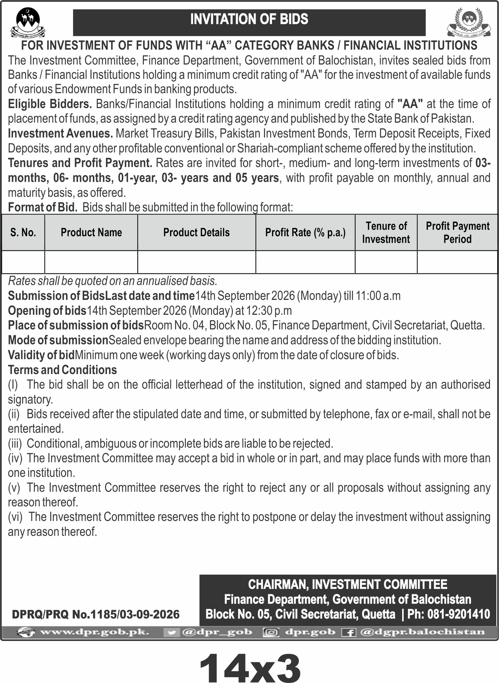 INVITATION OF BIDS