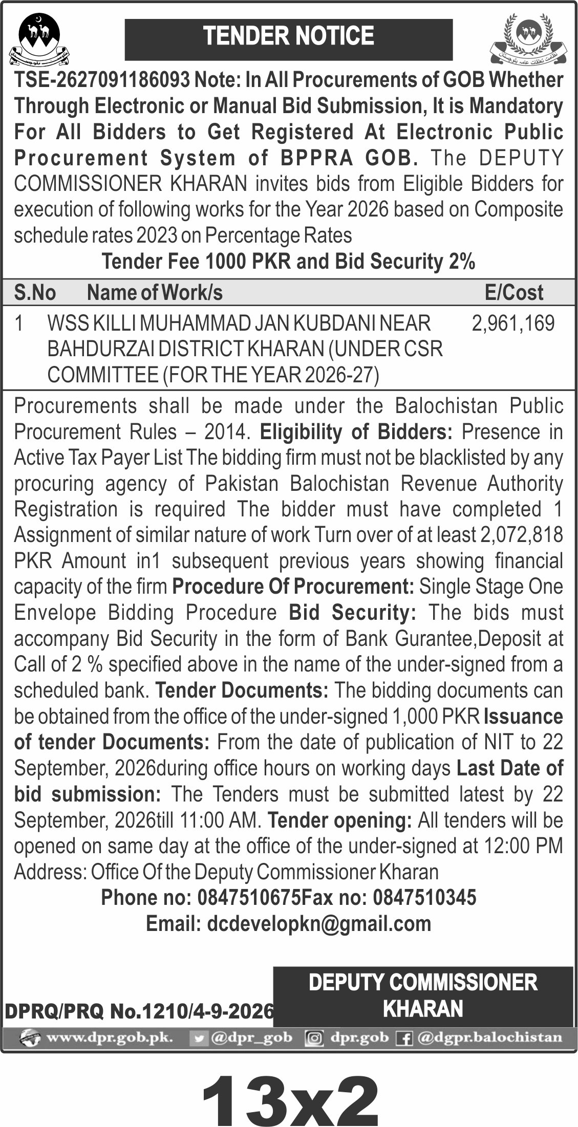 TENDER NOTICE