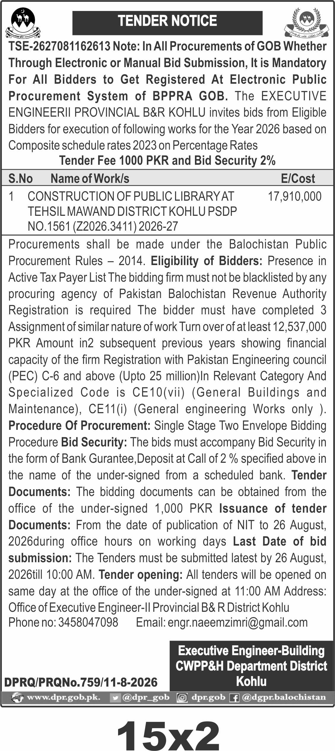 TENDER NOTICE