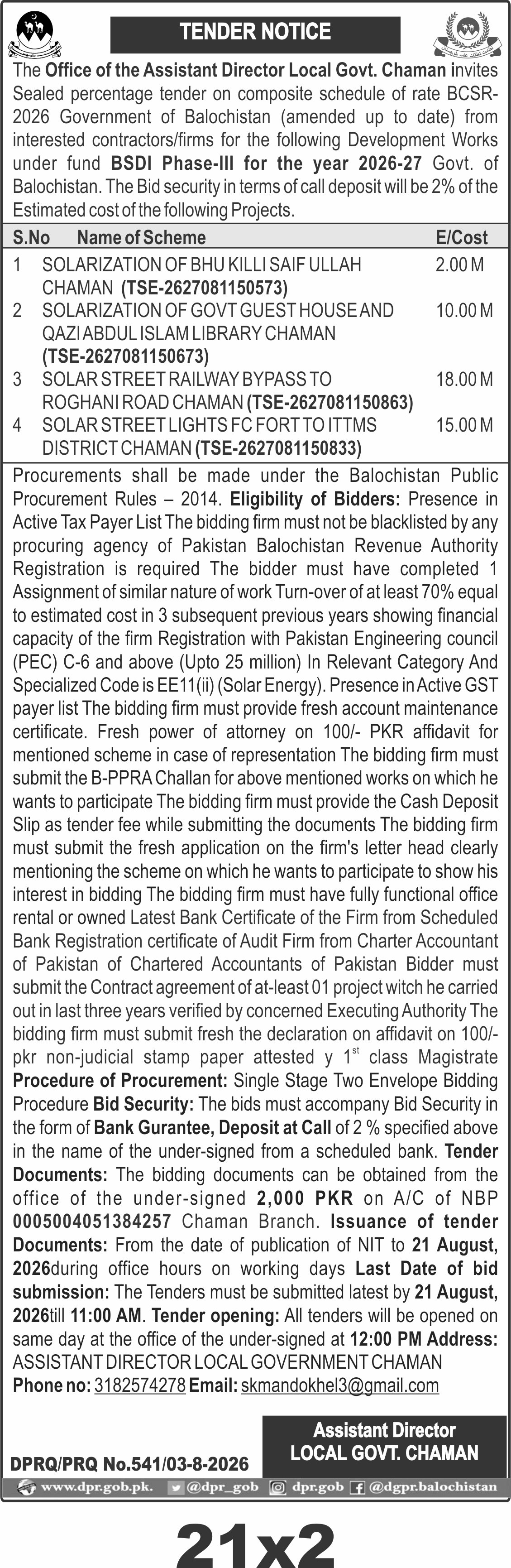 TENDER NOTICE