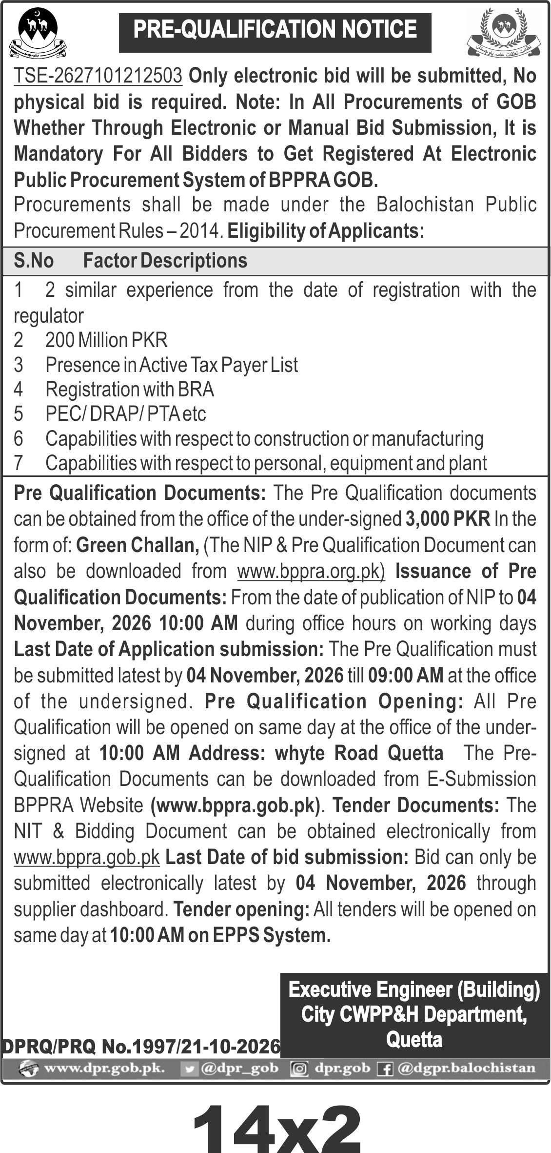 PRE-QUALIFICATION NOTICE