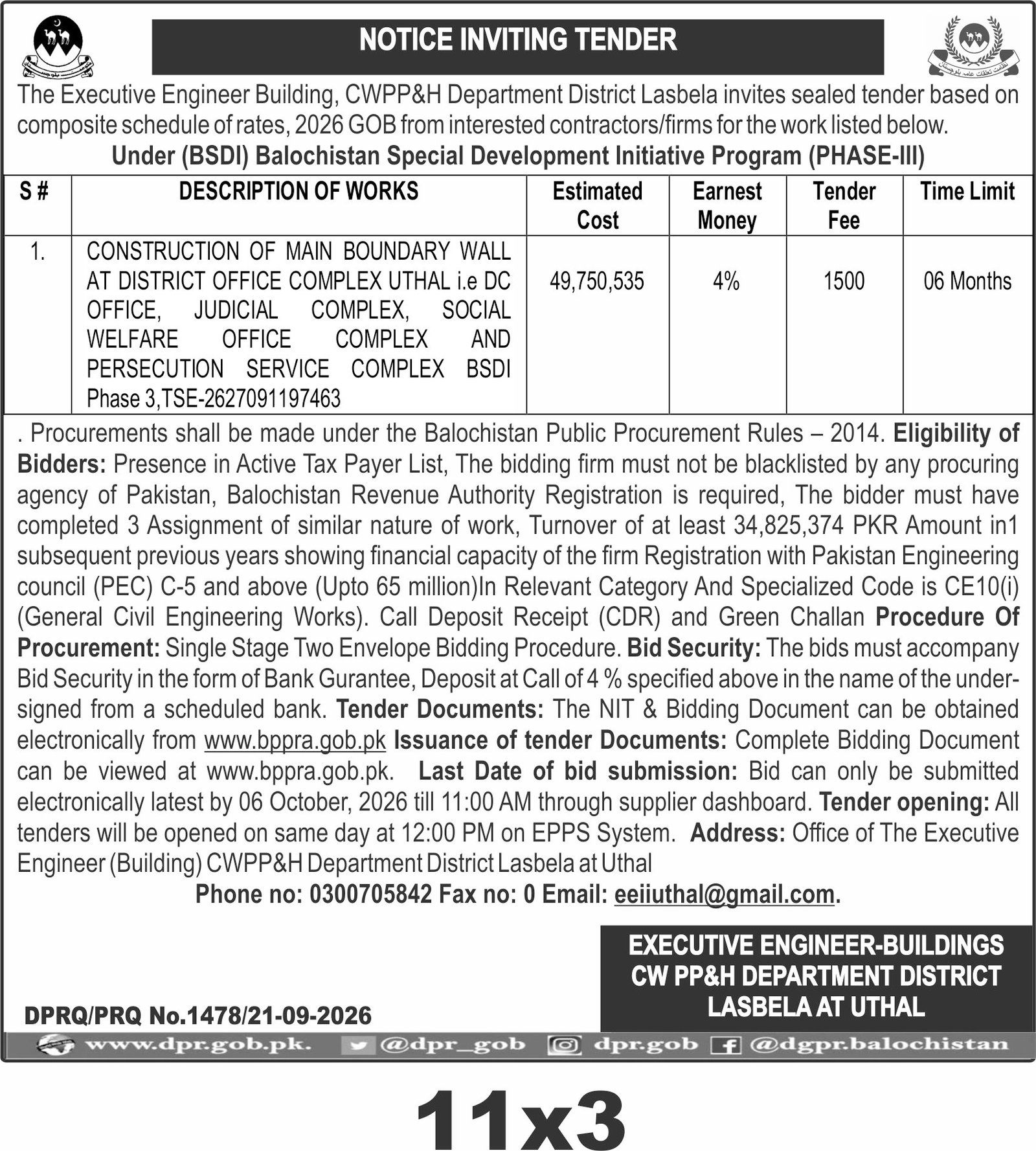 NOTICE INVITING TENDER